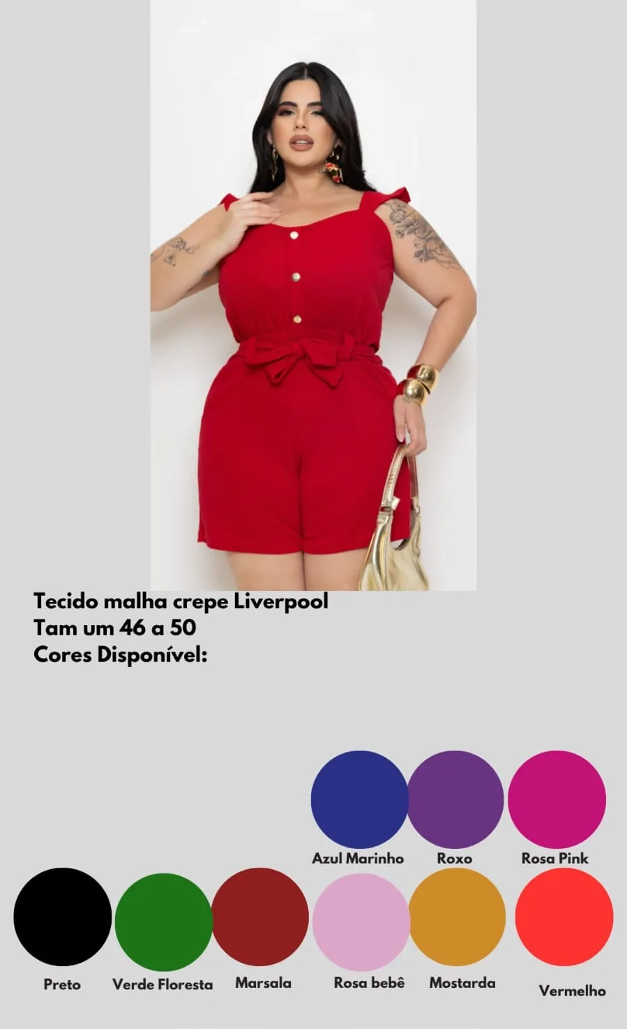 Macaquinho plus size Malha crepe